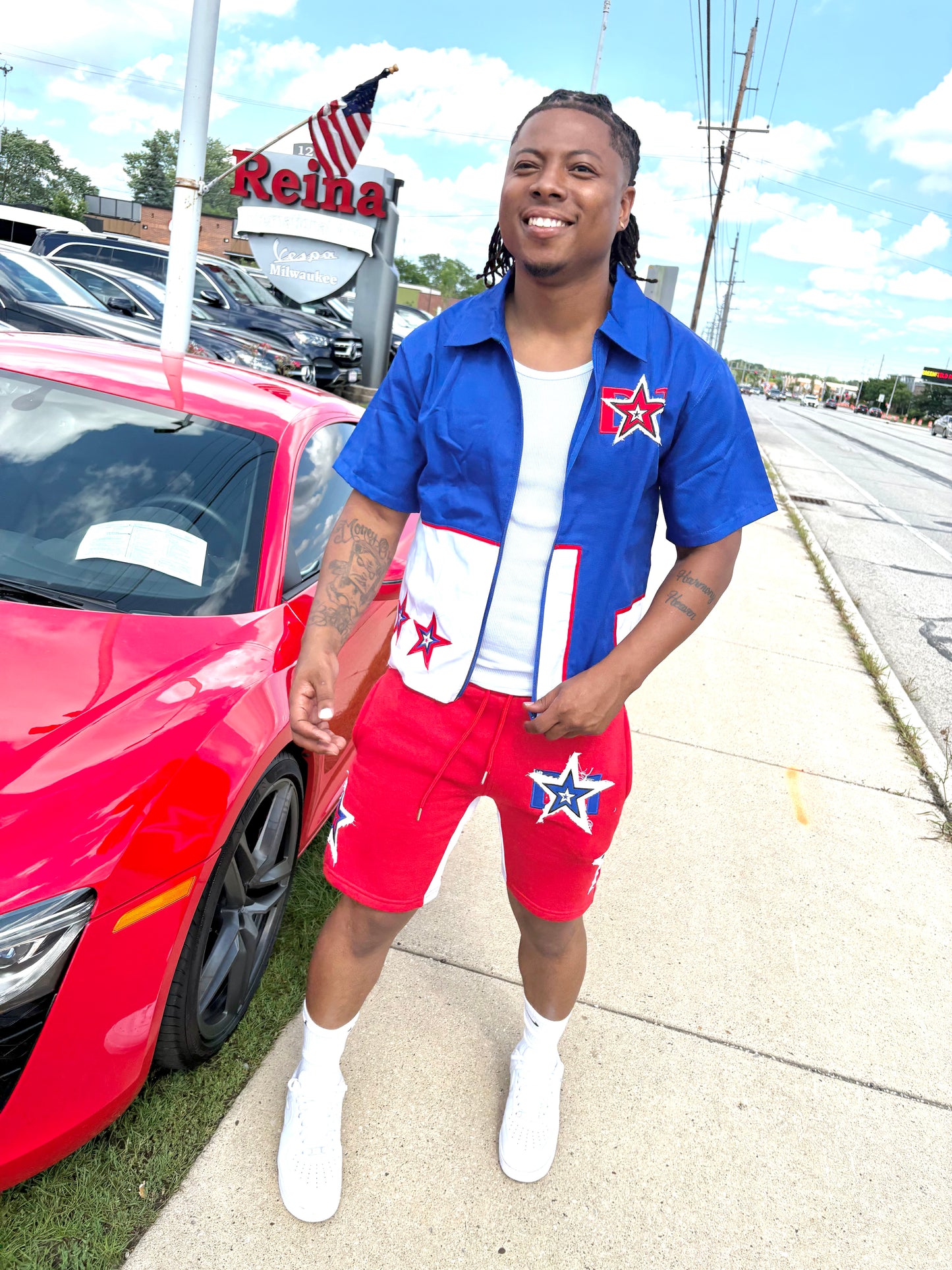 D1 Royal blue and Red two tone short set