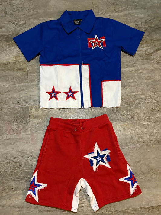 D1 Royal blue and Red two tone short set